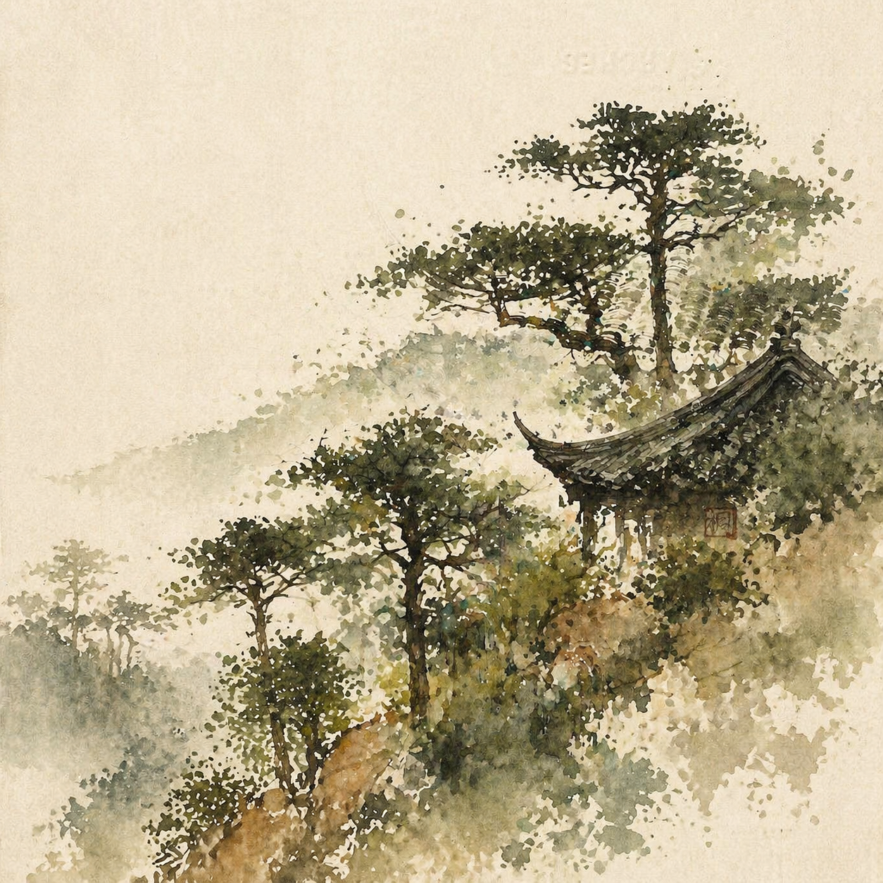 Pine grove on a mountainside