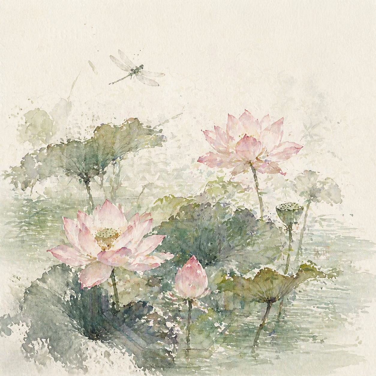 Lotus pond watercolor